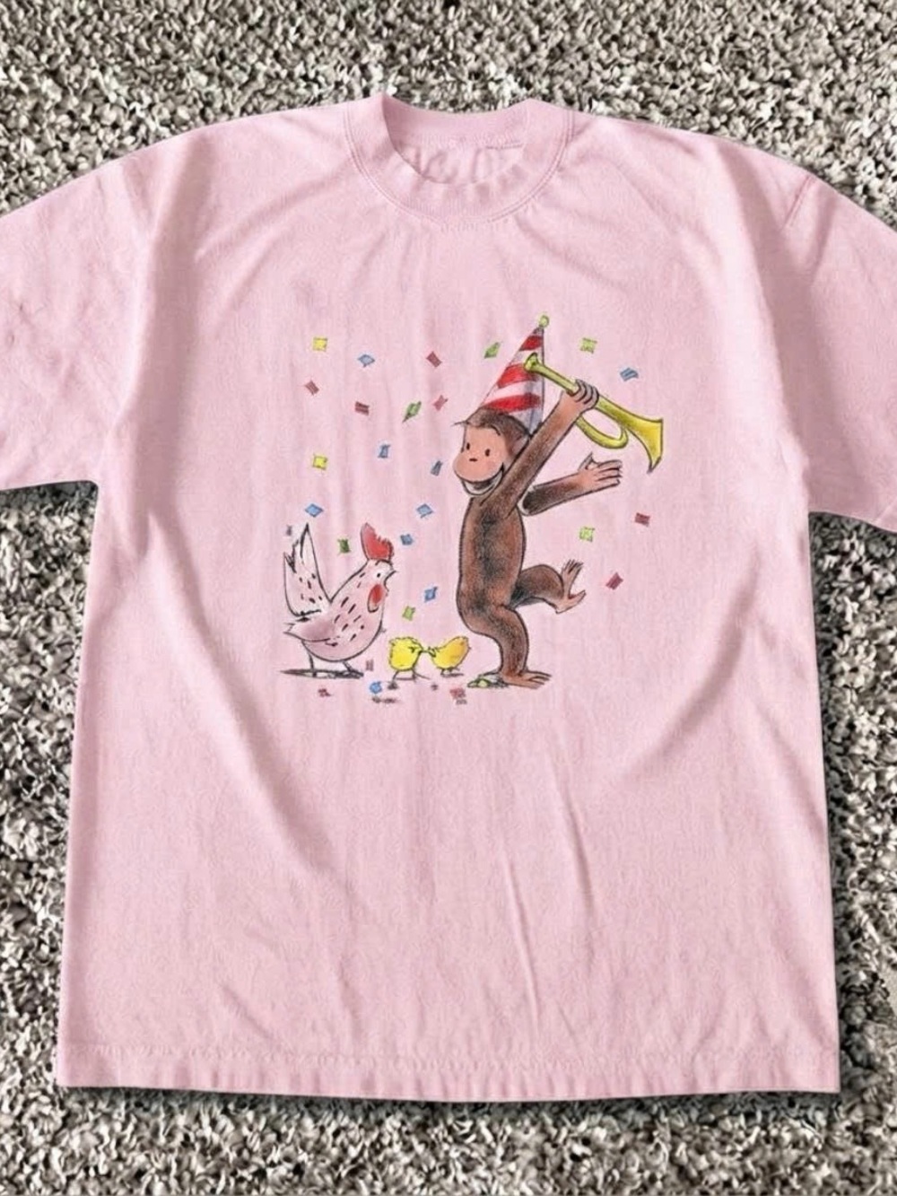 Gildan Curious George Party Pink Graphic Tee
